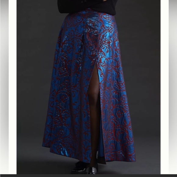 Anthropologie Maeve Pleated Shimmer Maxi Full Skirt Pleated Blue & Burgundy NEW - Picture 2 of 11